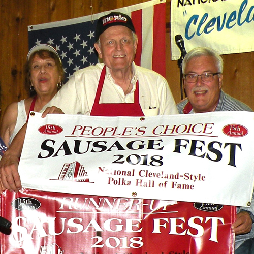 Marie and Bill Azman, proprietors of Azman's Quality Meats with Denny Bucar of the Polka Hall of Fame